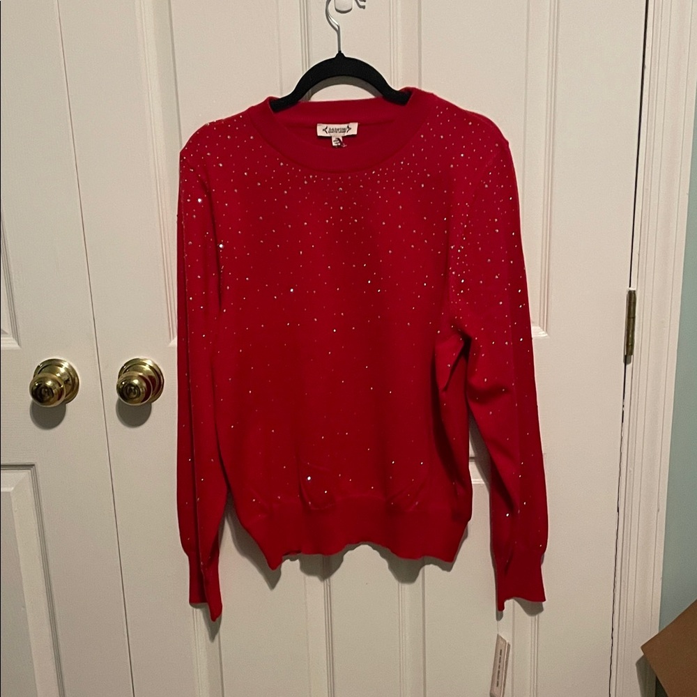 Red Sweater with Embellishments